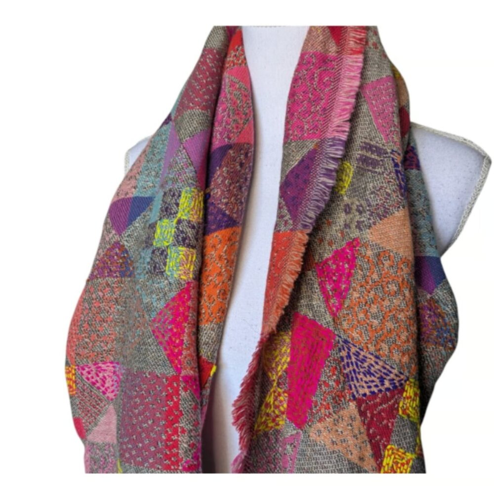 Patchwork Embroidered Multicolor Extra Large Scar… - image 1